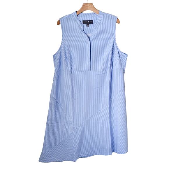 NWT Elizabeth & Clarke Sky Blue Stripe Asymmetrical Sleeveless Dress Size 18W - Picture 3 of 10